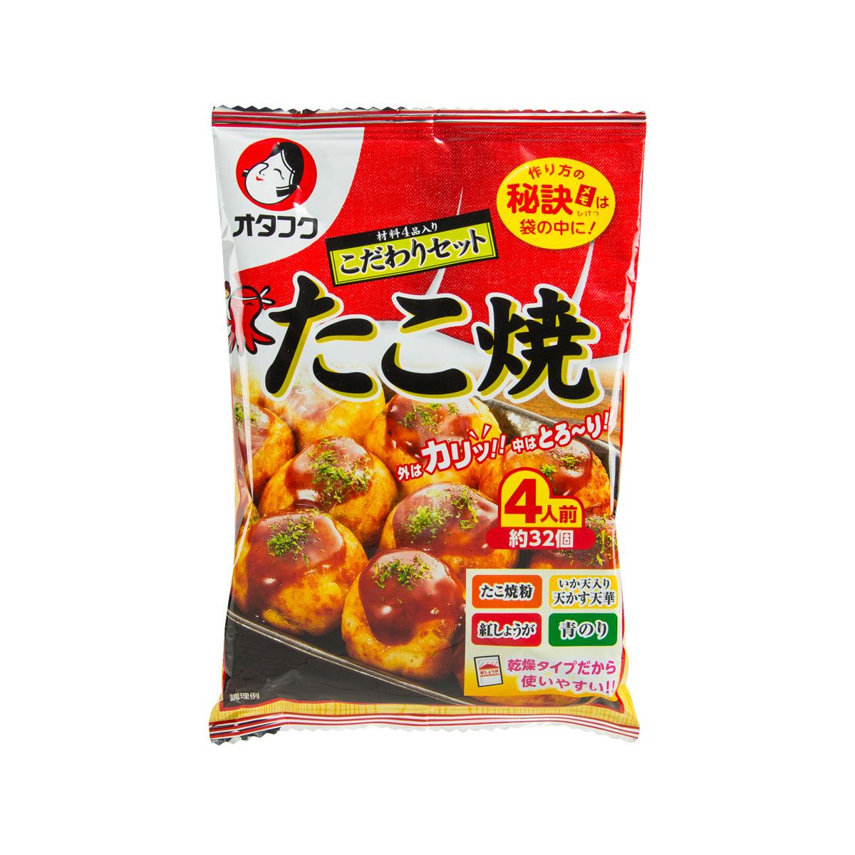 Takoyaki octopus ball mix set pouch, red package with cooking illustration and 4 servings