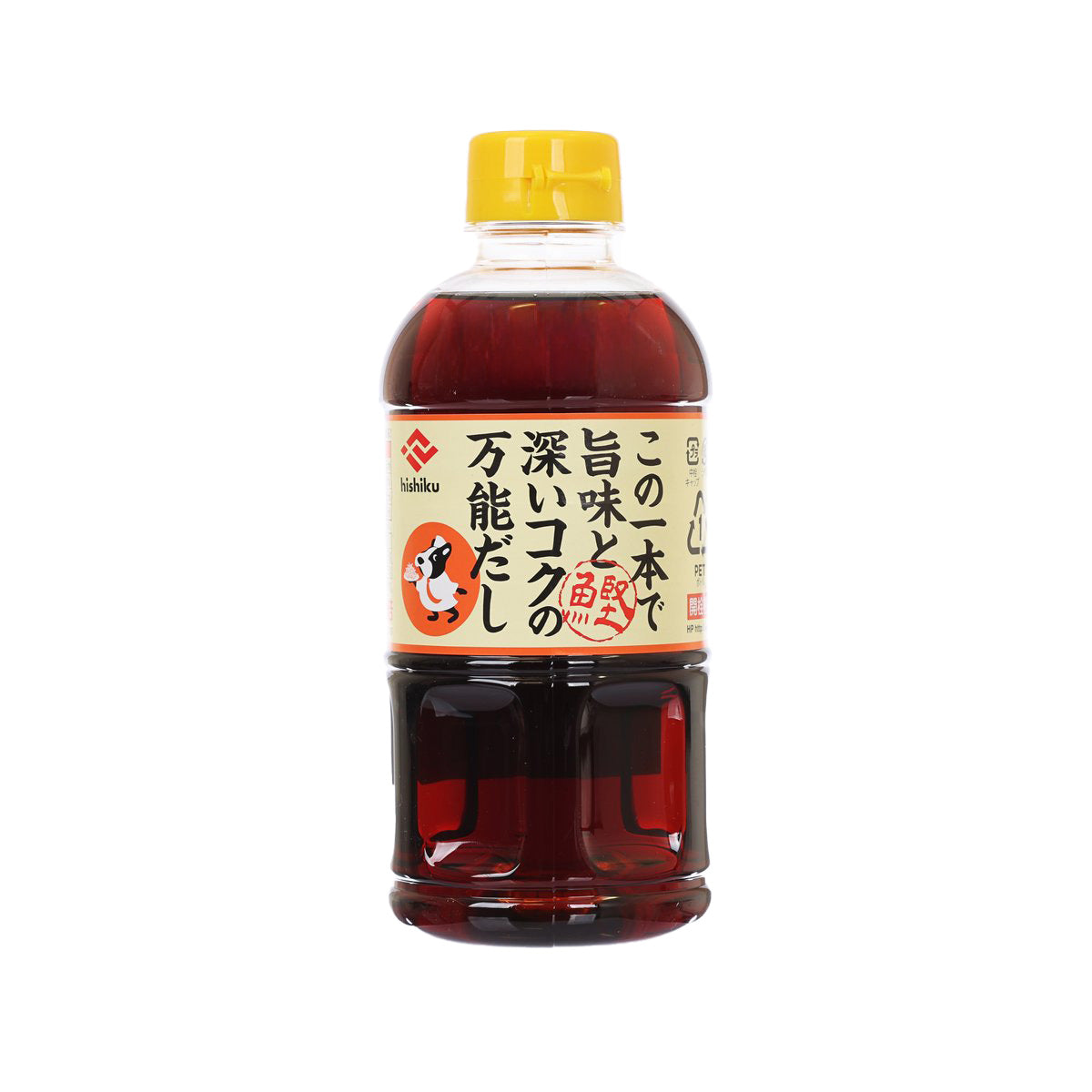 FUJIYASU JYOZO bonito soup stock bottle, 500 mL, amber liquid, yellow cap