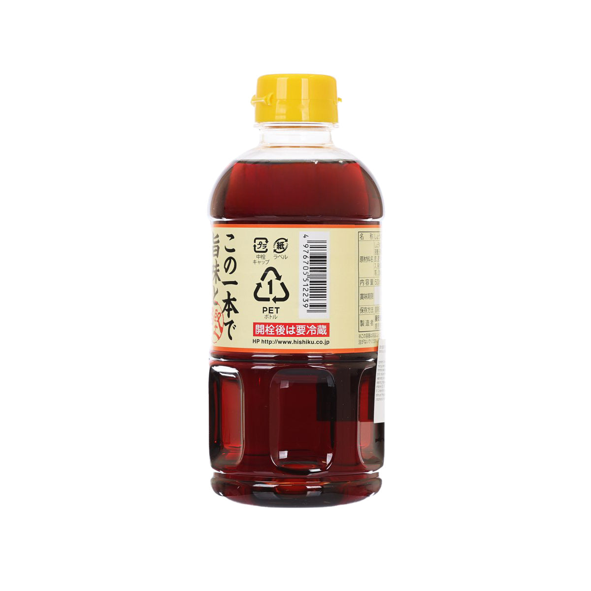 FUJIYASU JYOZO bonito soup stock bottle, back label, amber liquid, yellow cap