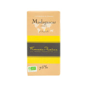 Organic 75% dark chocolate bar, kraft paper package with front label