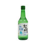 JINRO fresh soju bottle, green glass with green cap, 360 mL