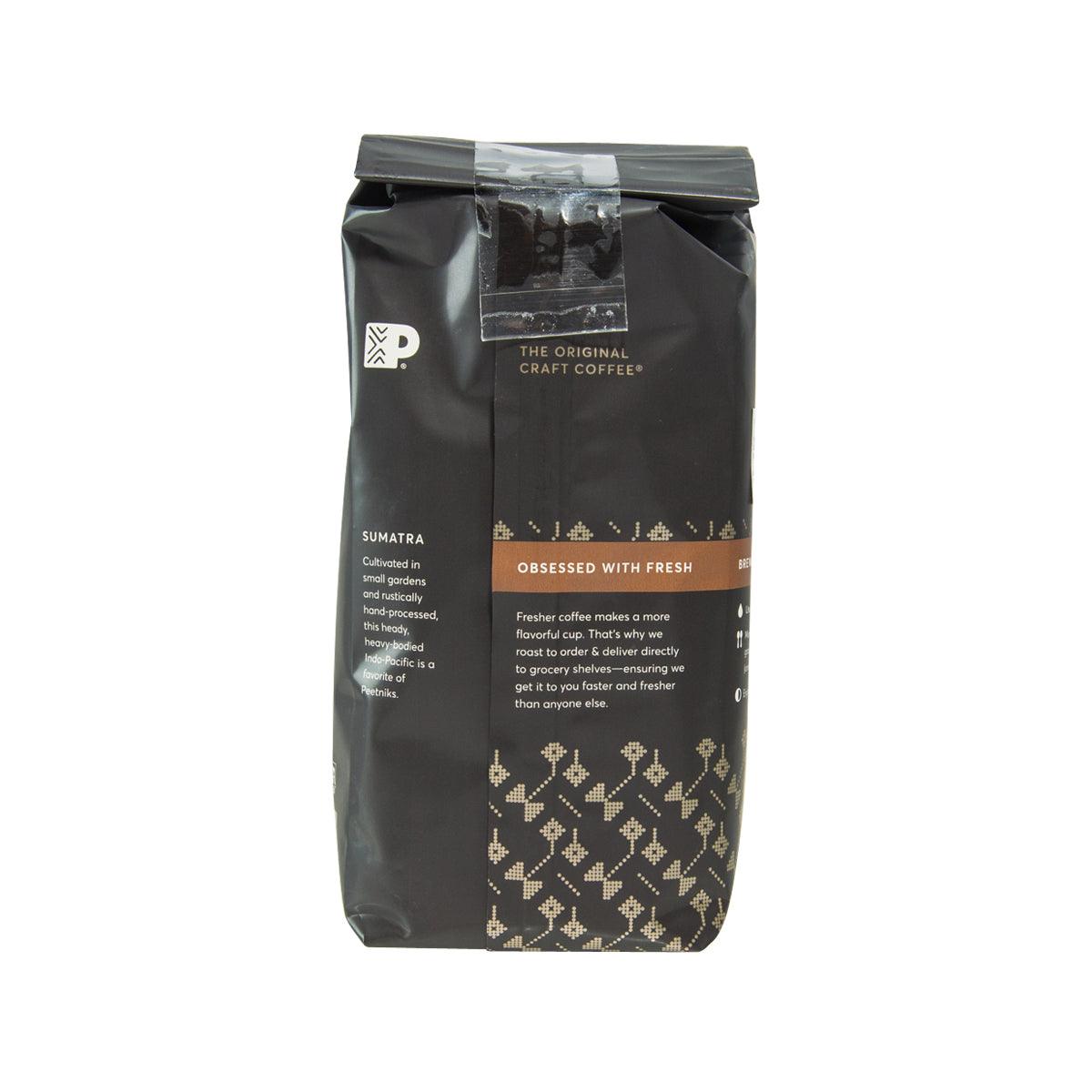 Ground coffee bag PEET'S Sumatra back label, craft coffee, 297g