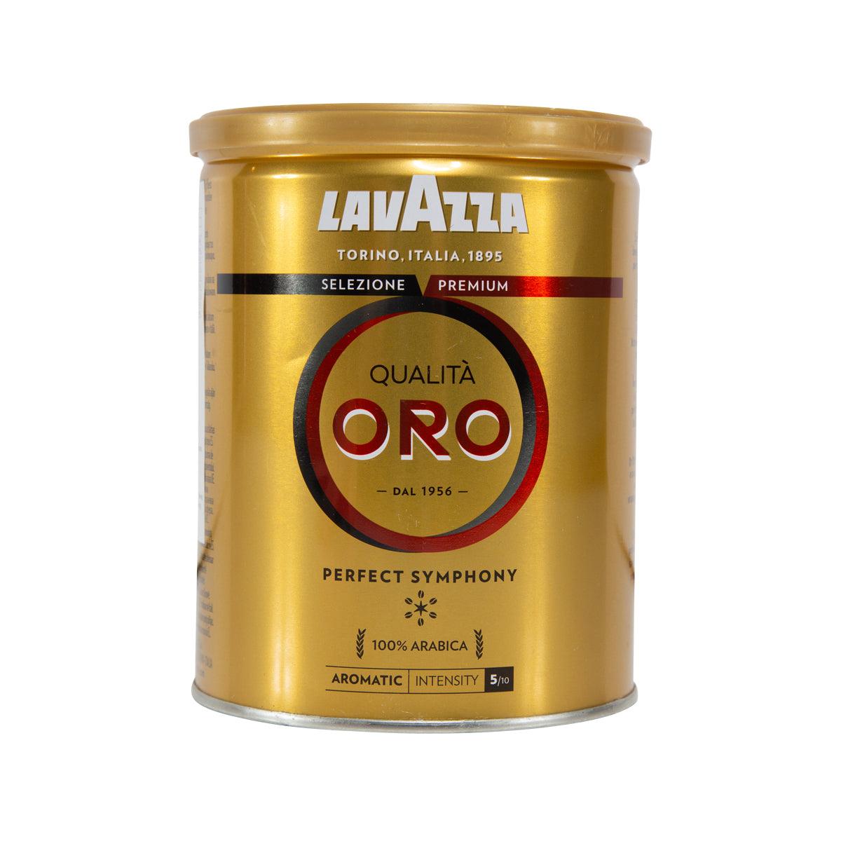 LAVAZZA Qualita Oro ground coffee can, gold jar with Oro label