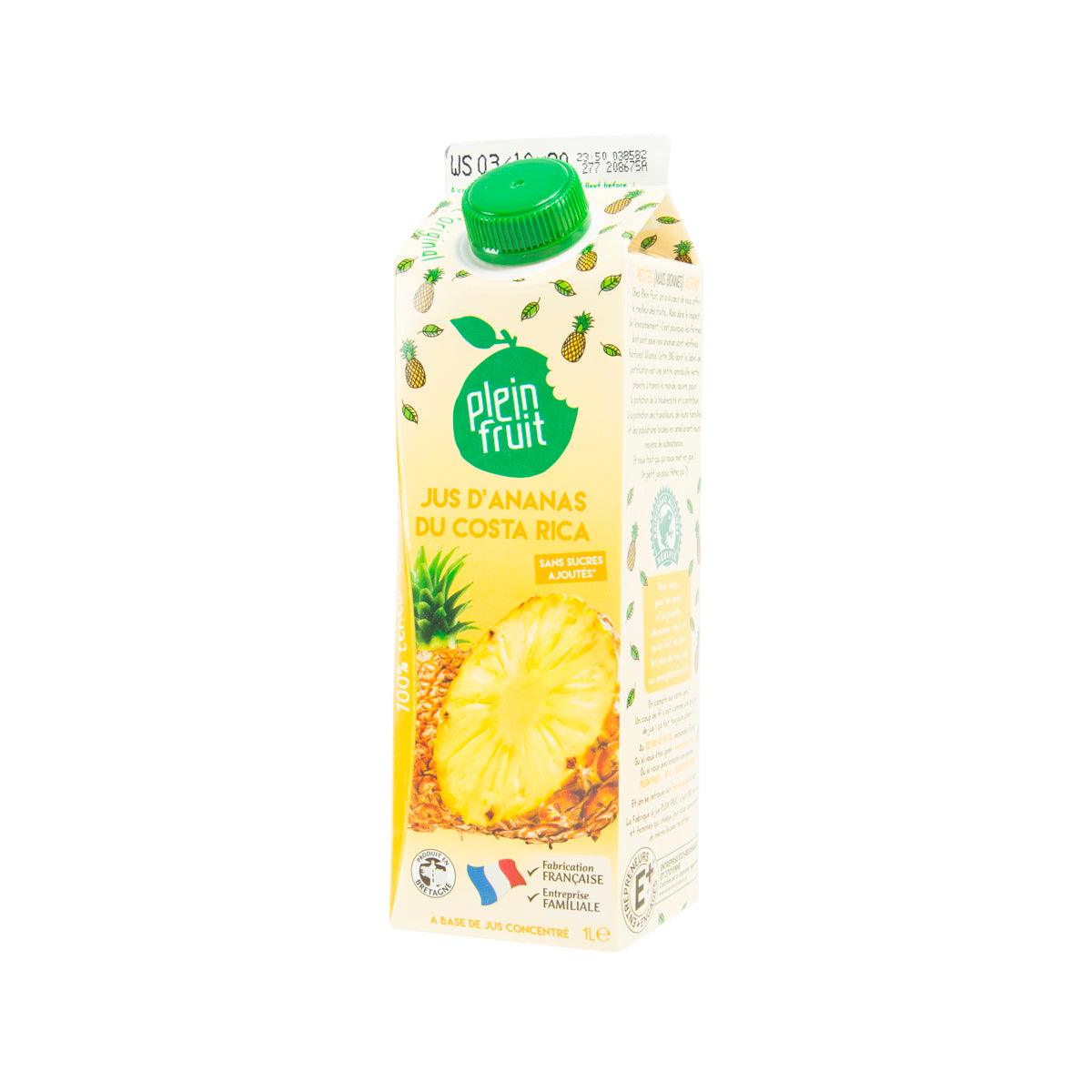 PLEIN FRUIT pineapple juice 1L carton, front view with green twist cap