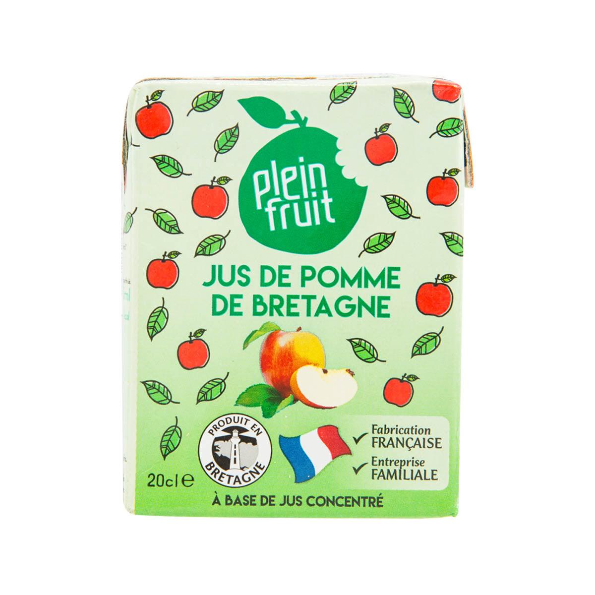 PLEIN FRUIT apple juice carton, green fruit pattern front, 200 mL