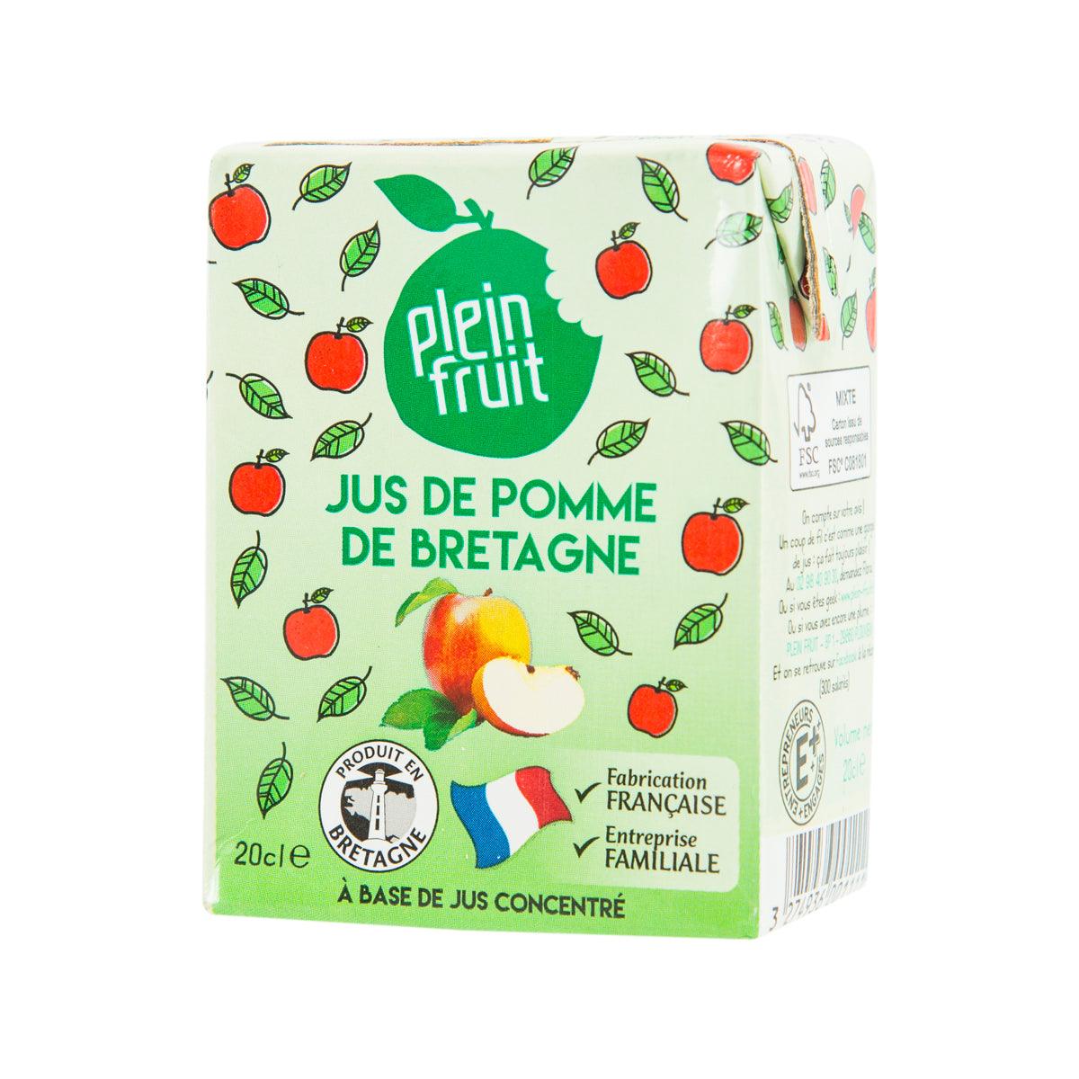 PLEIN FRUIT apple juice carton, side view with label text and 200 mL mark