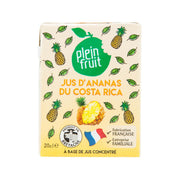 Pineapple juice concentrate carton by PLEIN FRUIT with pineapple graphics and green fruit logo