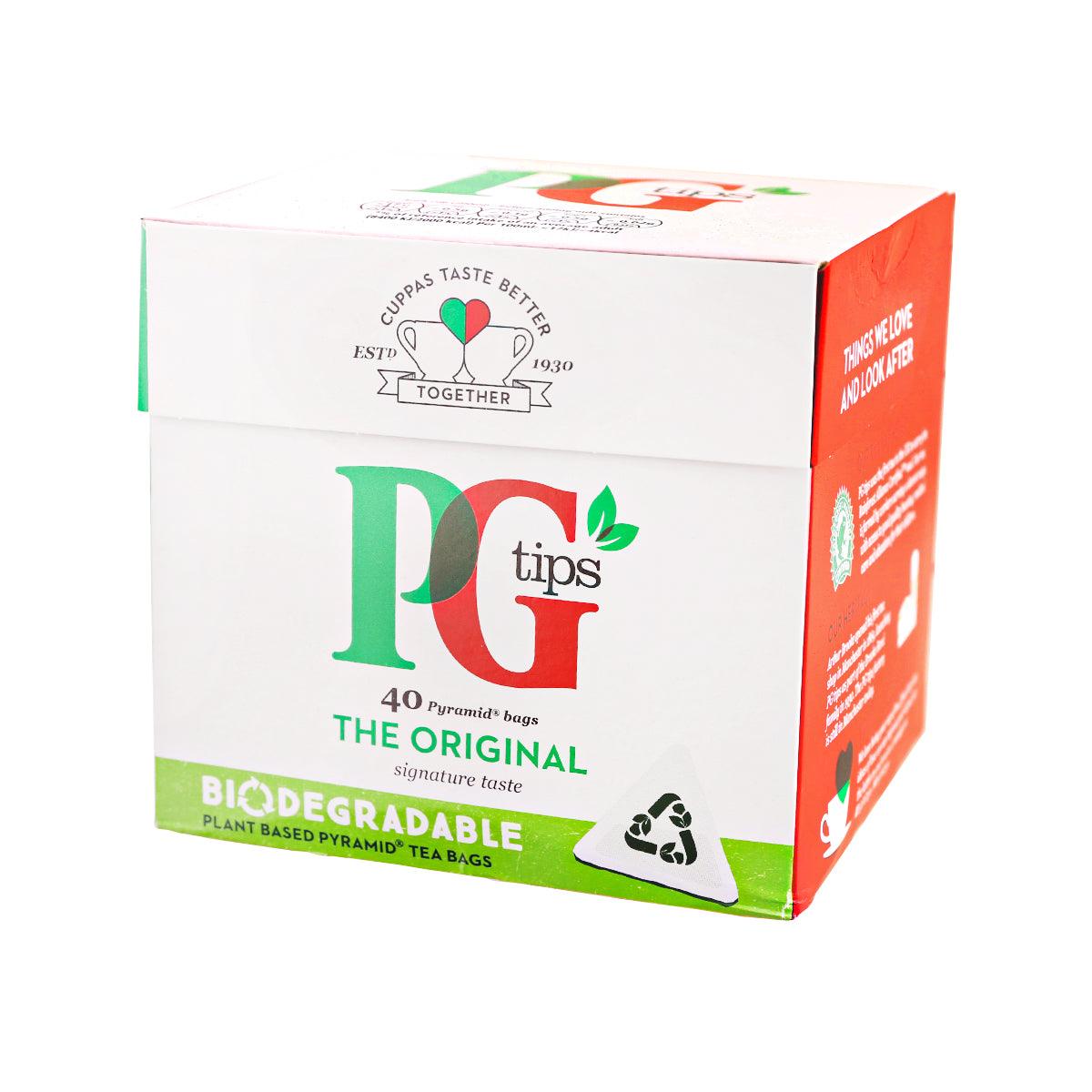 PG Tips pyramid teabags carton, The Original, 40 biodegradable plant-based, side panel