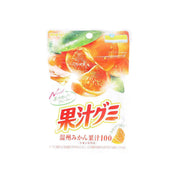 MEIJI juice gummy pouch, Unshu mikan flavor, orange and green with mikan fruit