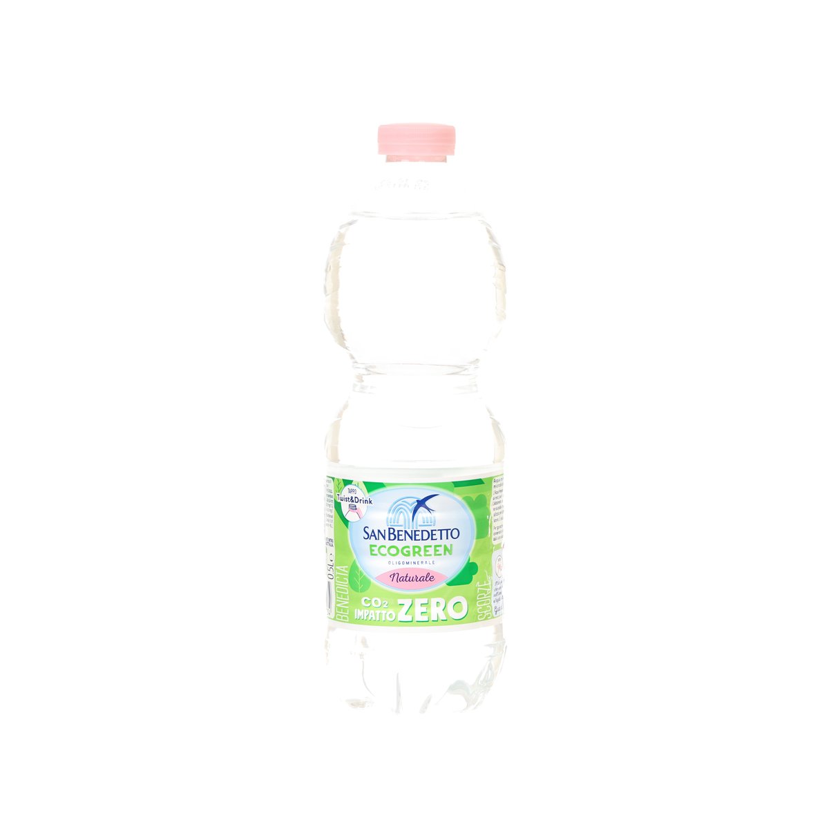 SAN BENEDETTO EcoGreen still mineral water bottle, front label with green design