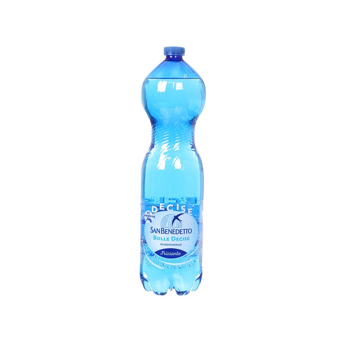 SAN BENEDETTO sparkling mineral water 1.5L plastic bottle, blue liquid, front label