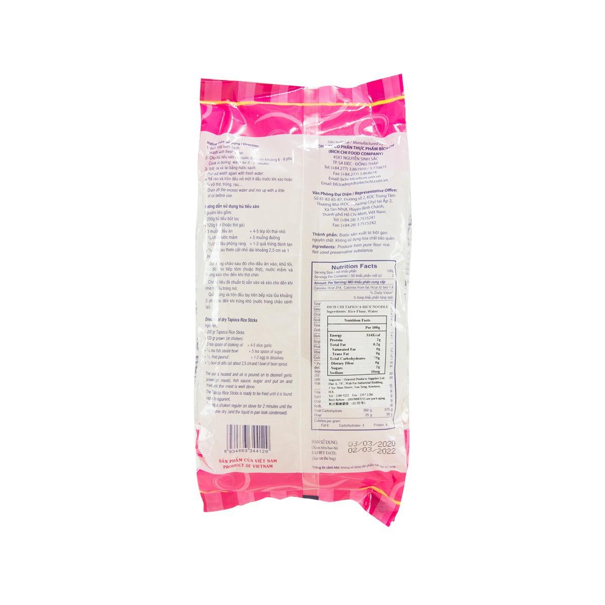 BICH-CHI tapioca rice sticks 200g bag, back panel with product details