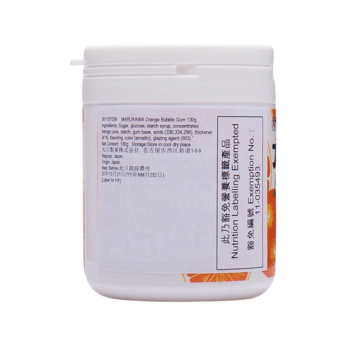 MARUKAWA orange bubble gum jar side panel with product details