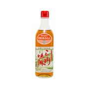 Organic cooking wine bottle, clear glass with red cap and front label