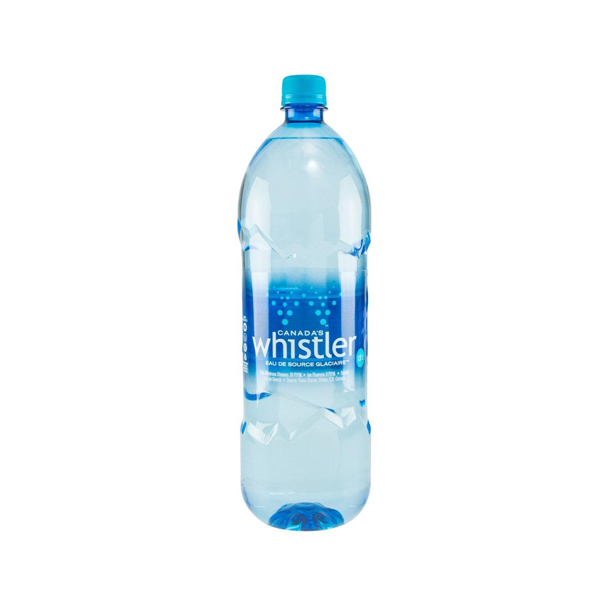 WHISTLER glacial spring water bottle, 1.5L, blue cap, clear light-blue liquid