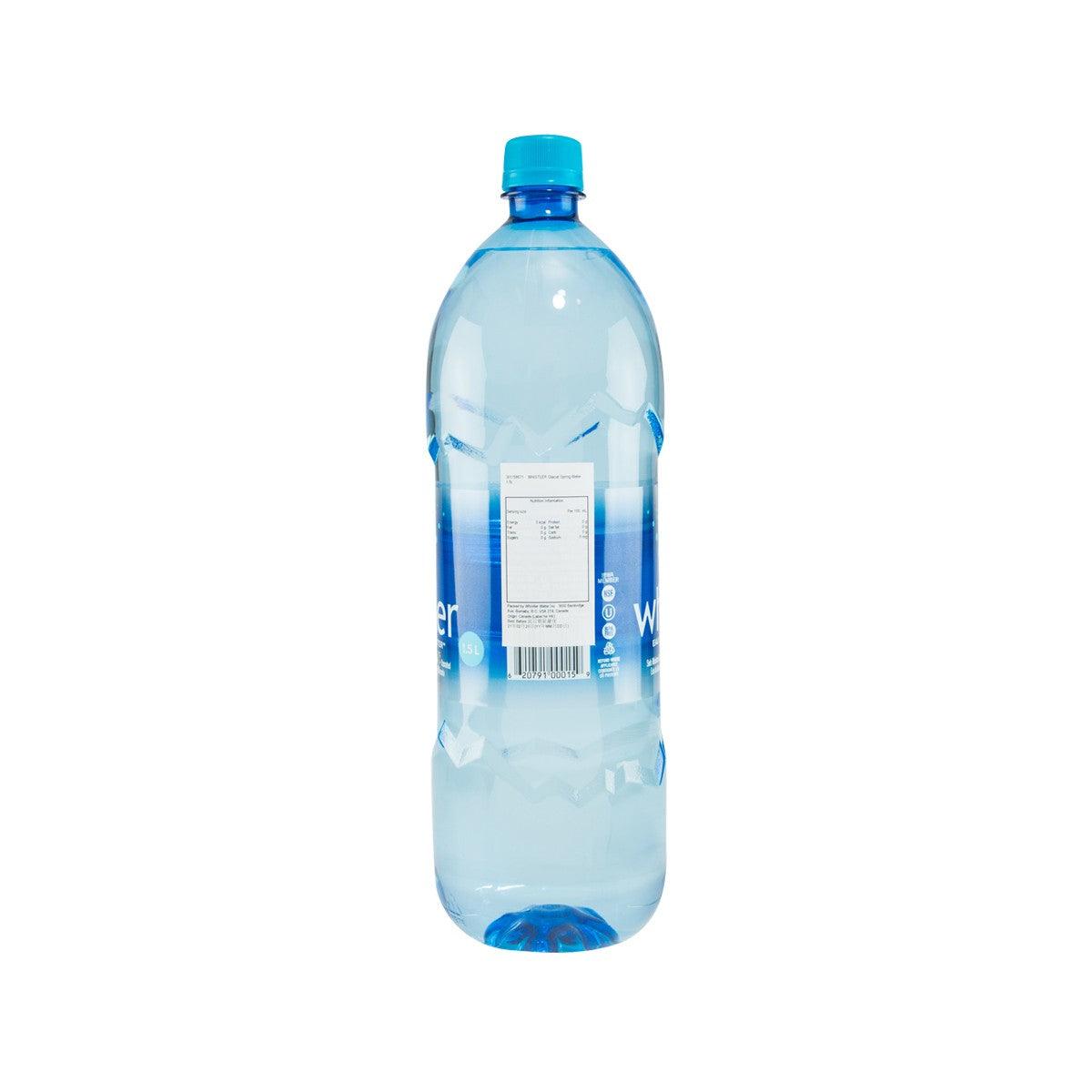 WHISTLER glacial spring water bottle, 1.5L, back label and barcode view
