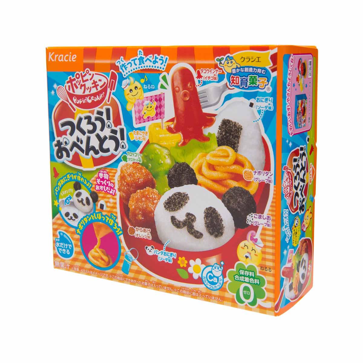 KRACIE DIY candy bento kit, front view showing panda rice and crab-shaped mold