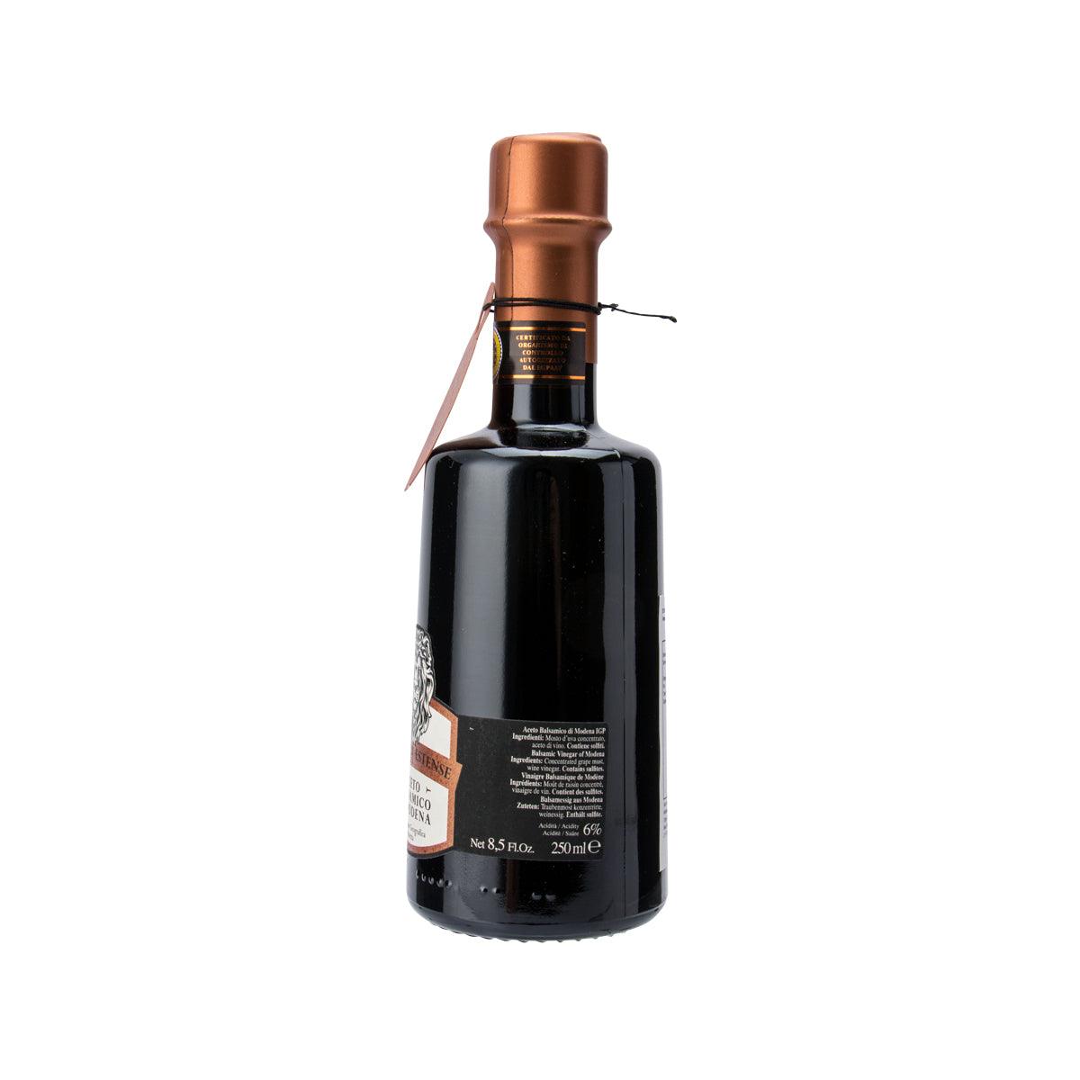 FATTORIA ESTENSE balsamic vinegar bottle with bronze cap and side label