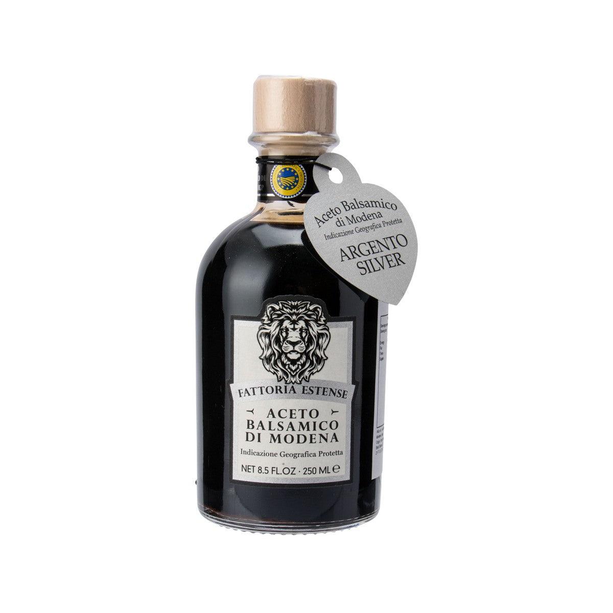 FATTORIA ESTENSE balsamic vinegar bottle, dark glass with cork and front label