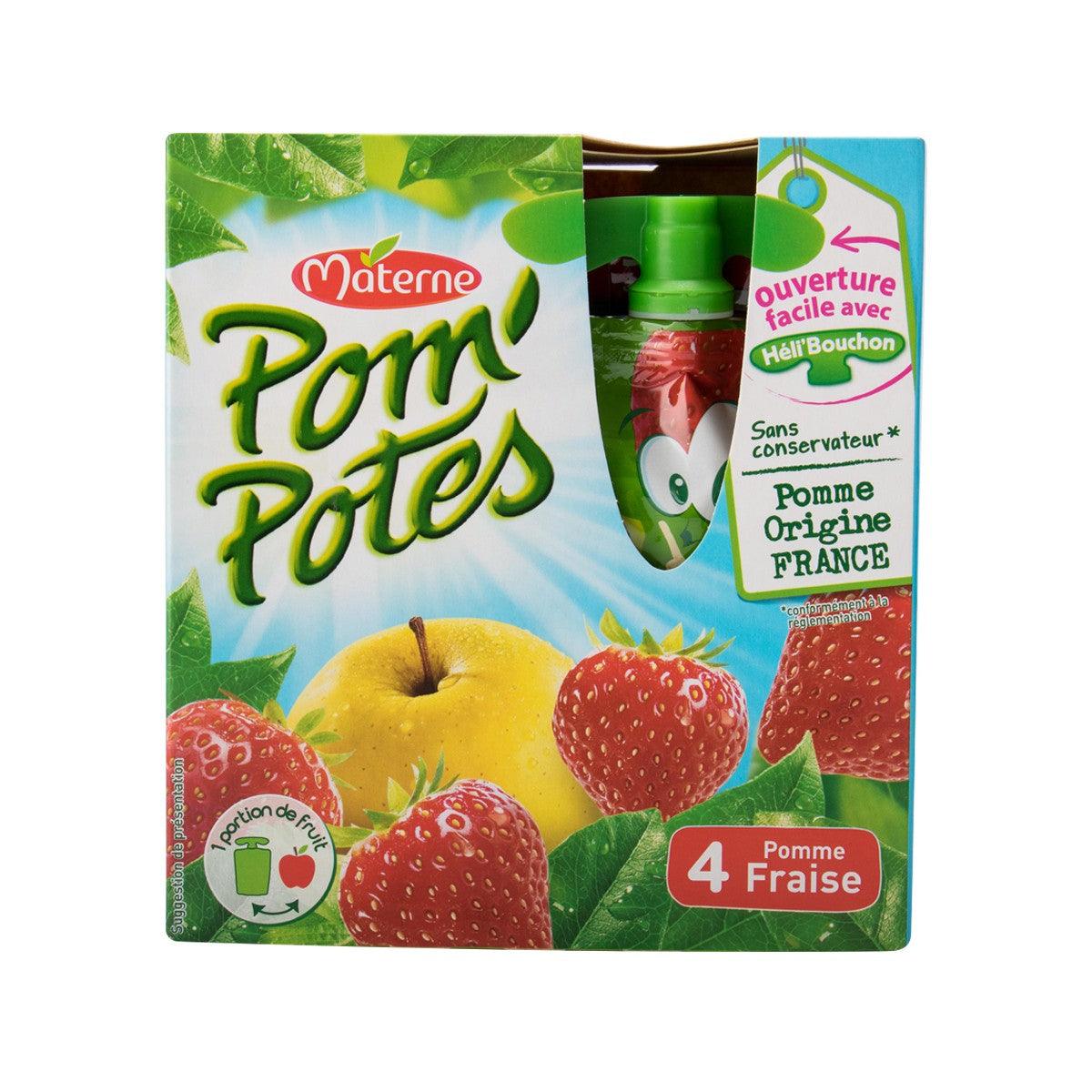 MATERNE Pom'Potes apple & strawberry applesauce carton, 4 fruits, front view