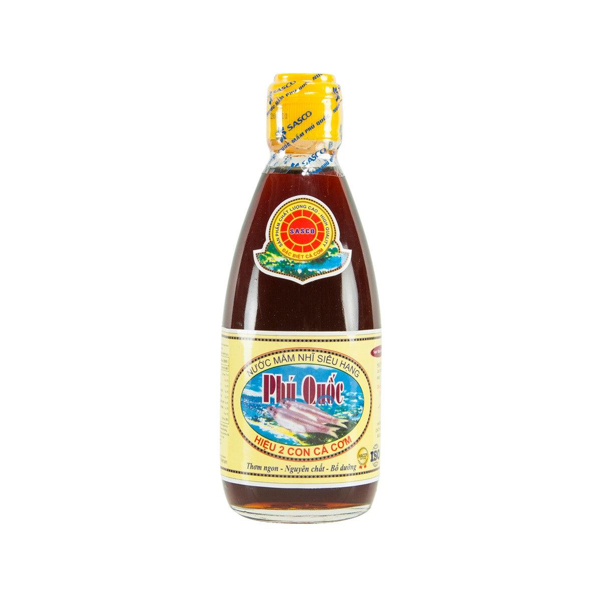 SASCO Phu Quoc fish sauce bottle, 265 mL, dark amber glass with yellow cap