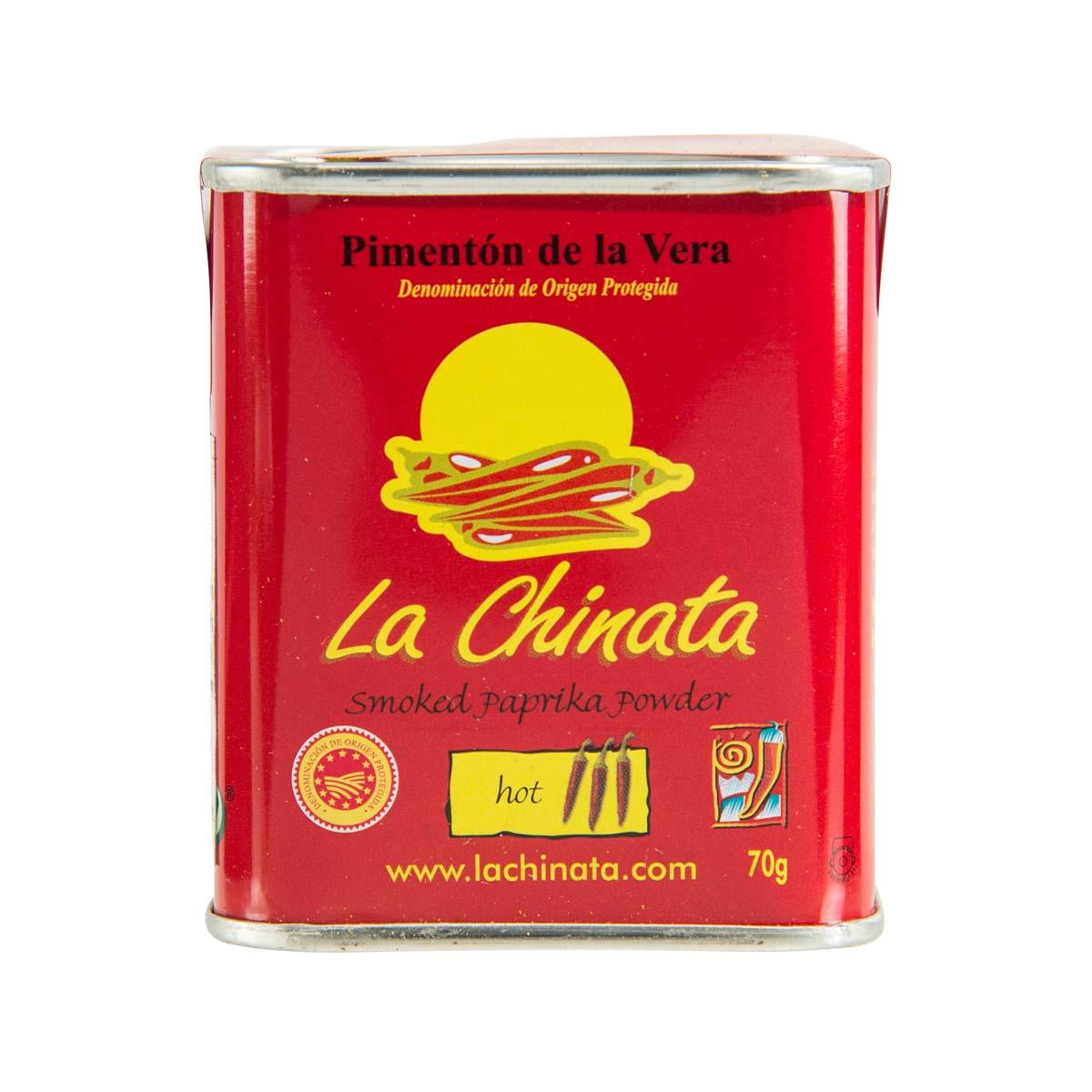 La Chinata smoked paprika powder tin, hot, 70 g, red can with yellow logo