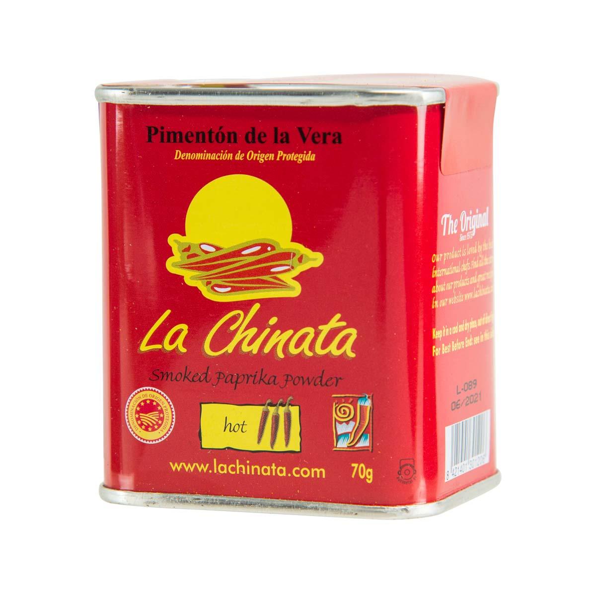 La Chinata hot smoked paprika powder tin with side label, 70 g red can
