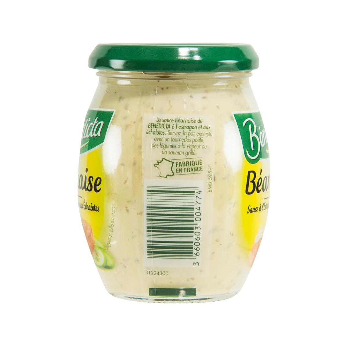 BENEDICTA bearnaise sauce jar, back view with barcode and green lid