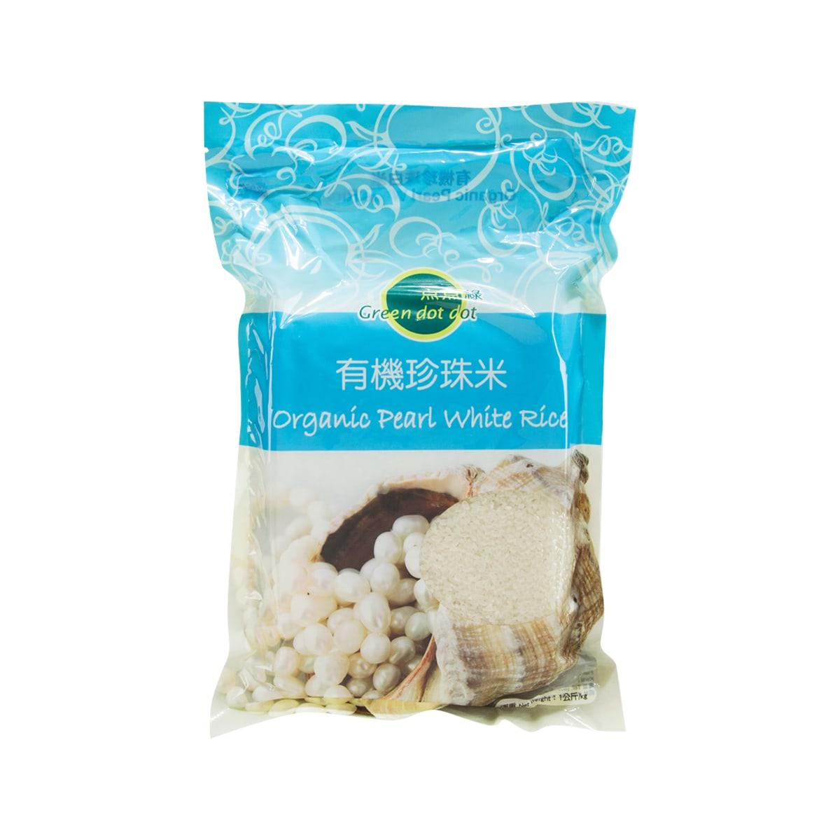 GREEN DOT DOT Organic Pearl White Rice 1kg bag, with pearl rice grains pictured