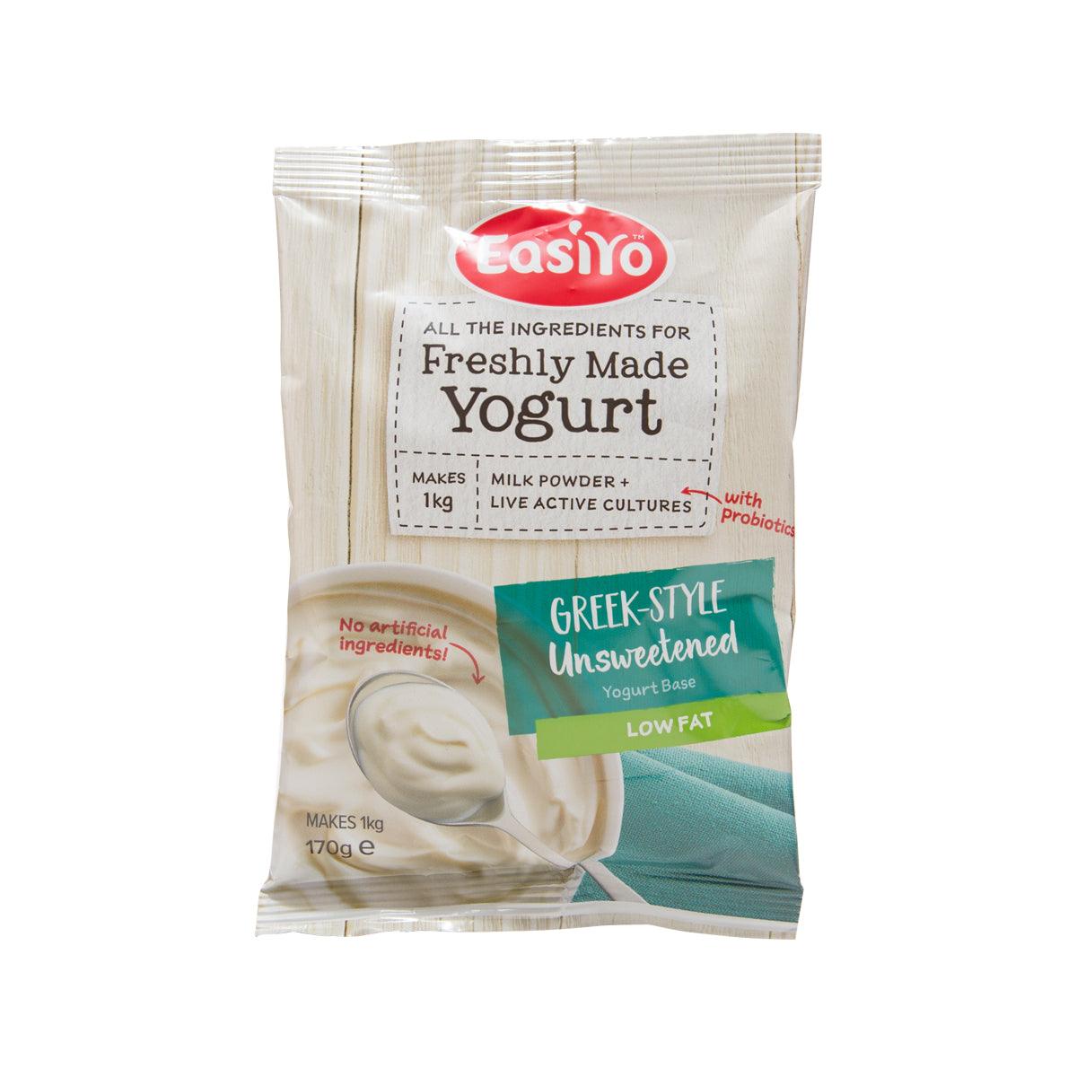 EASIYO Greek-style unsweetened yogurt base pouch, low-fat, 170 g, front label