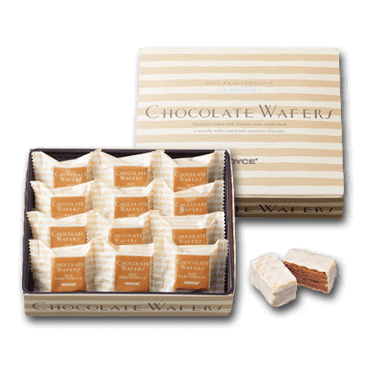 Chocolate wafers with tiramisu cream, in open 12-pack box and loose pieces
