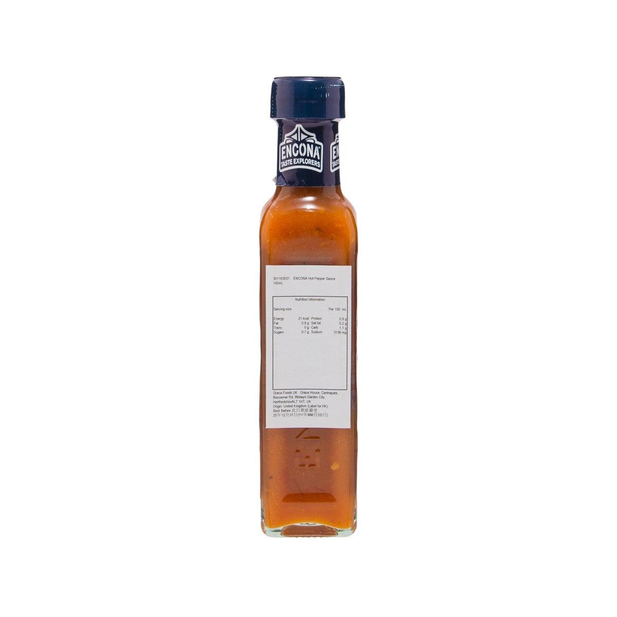 ENCONA hot pepper sauce bottle with nutritional information panel