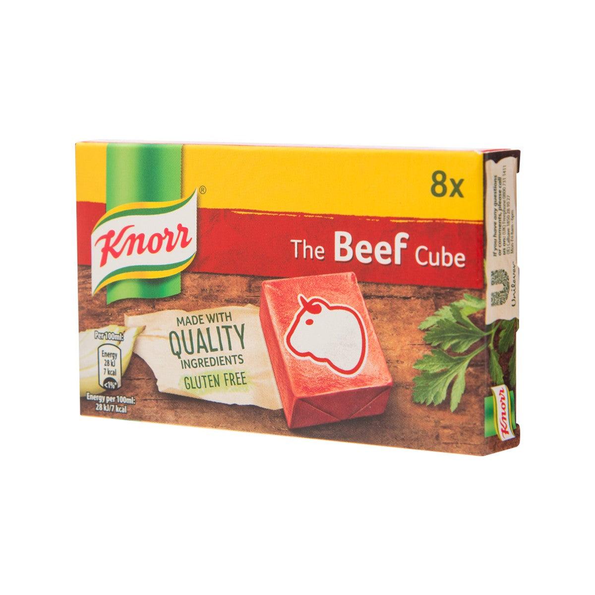 Beef stock cube box, 8 cubes, front label with cube illustration.