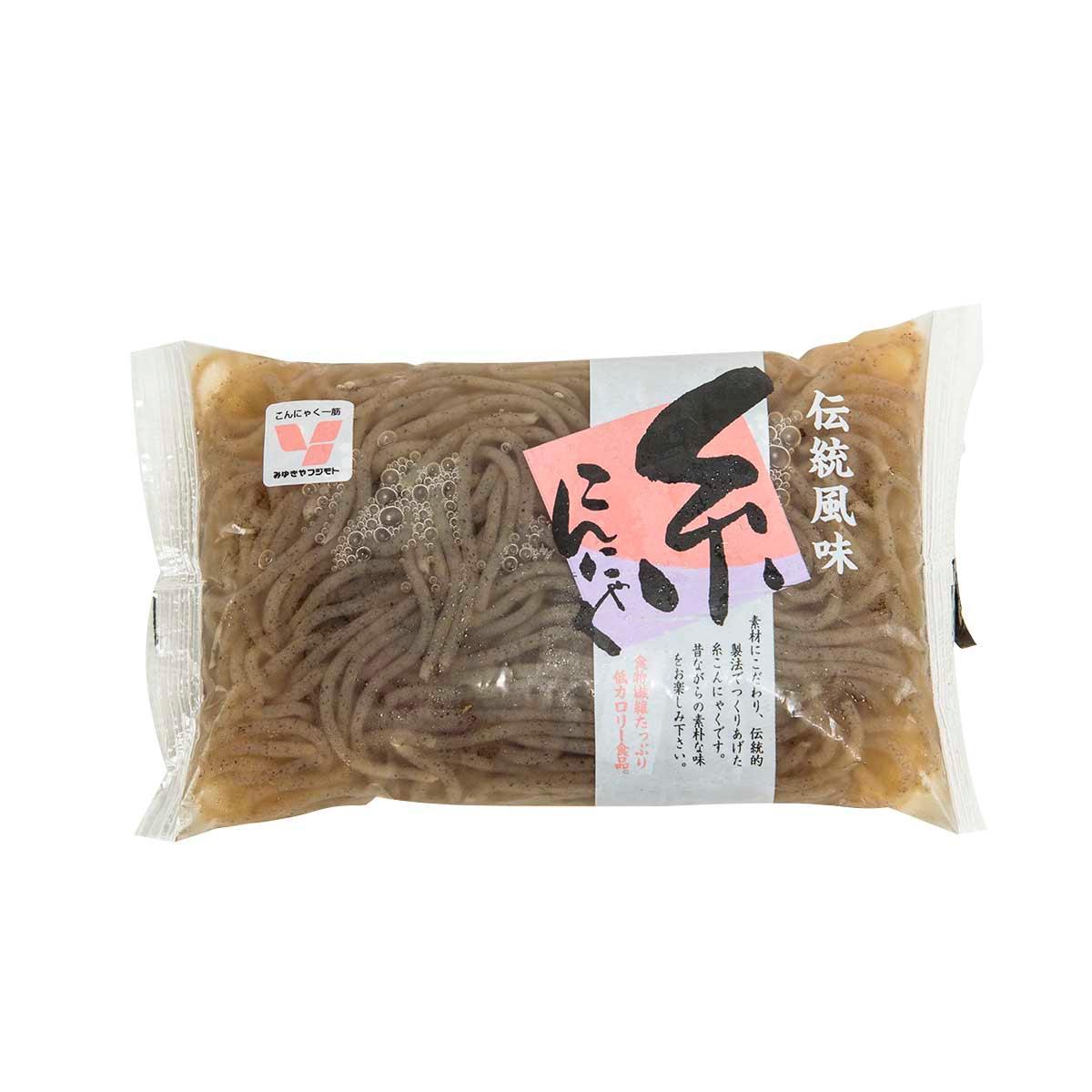 Black konjac noodle pouch, sealed bag with visible dark-brown noodles
