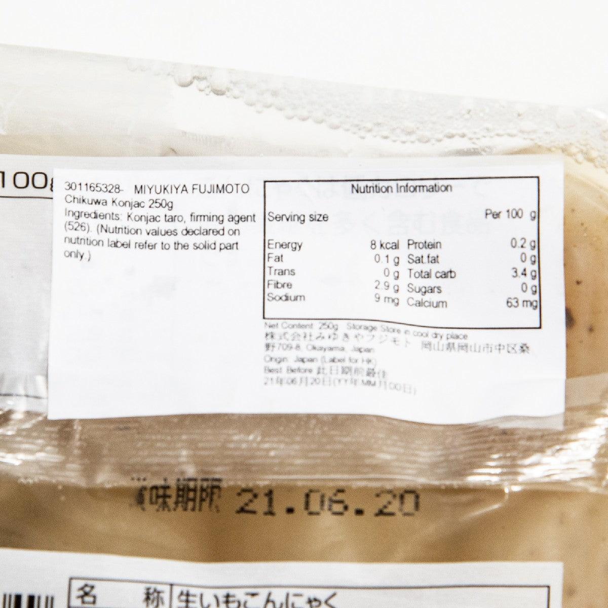 Konjac chikuwa nutrition label on 250 g pouch
