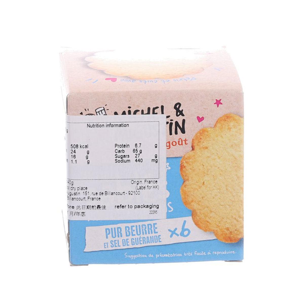 MICHEL & AUGUSTIN mini biscuit box, back with nutrition info, butter & salt