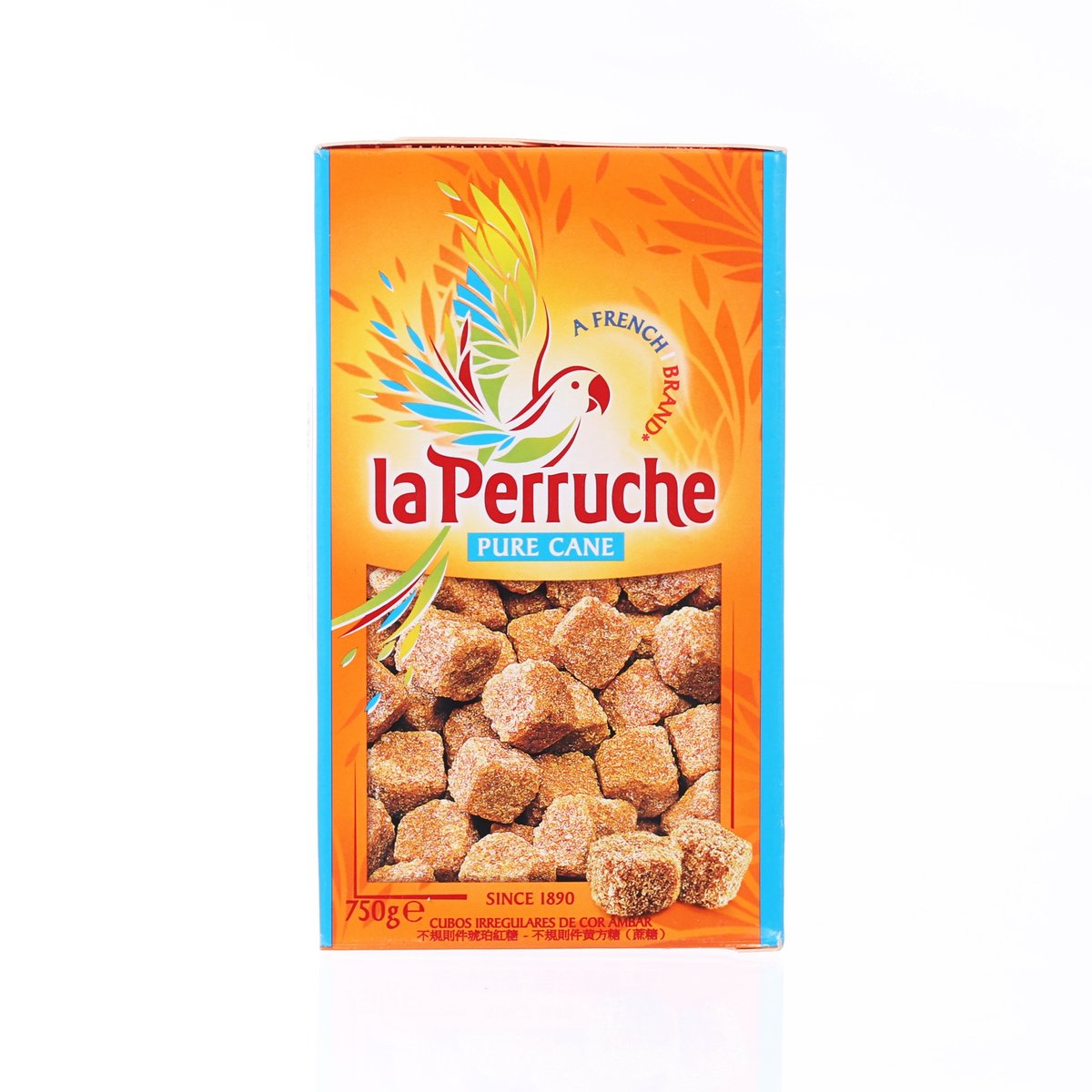 LA PERRUCHE pure cane sugar cubes, 750g box with caramelized cubes on front