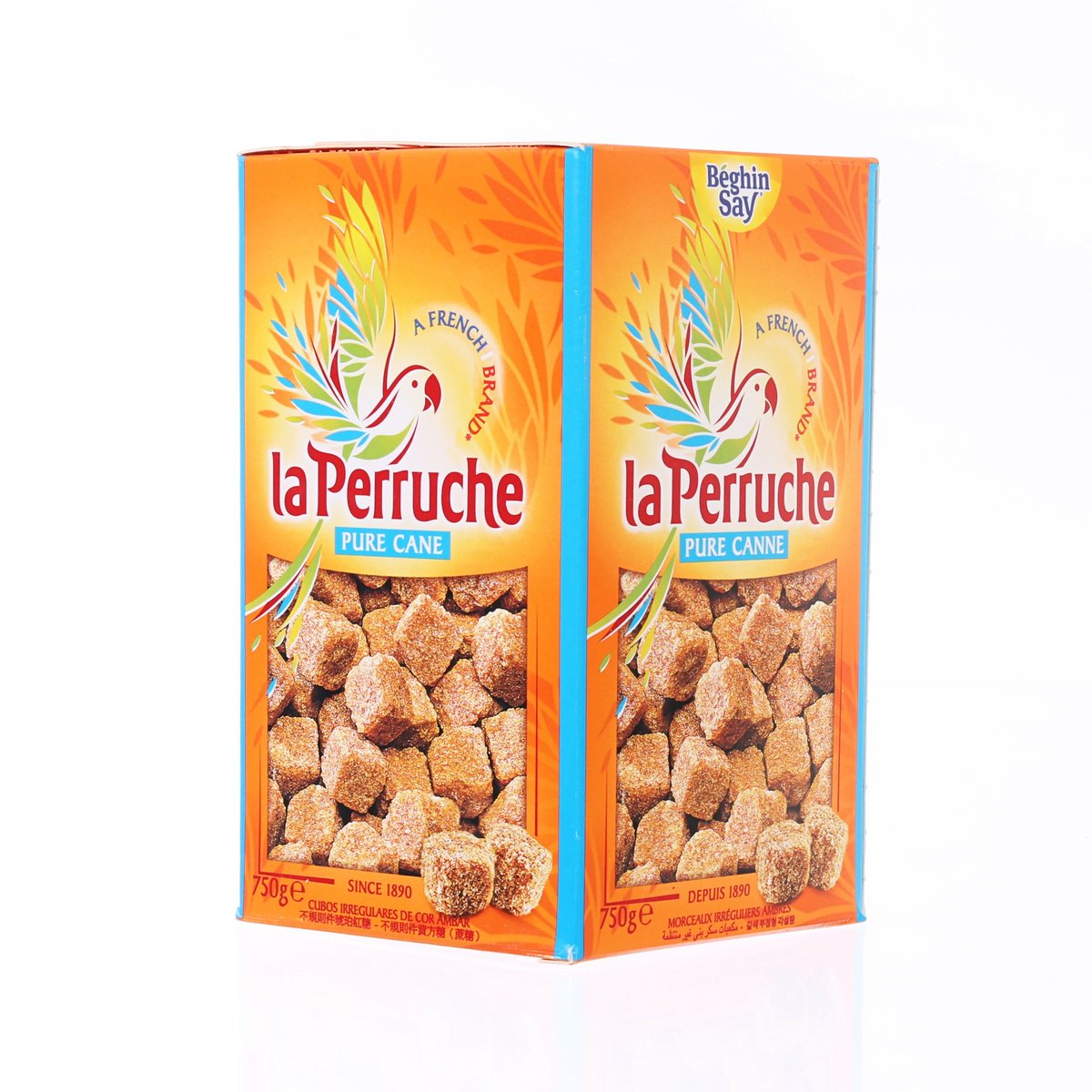 LA PERRUCHE pure cane sugar cubes, two 750g cartons shown front view
