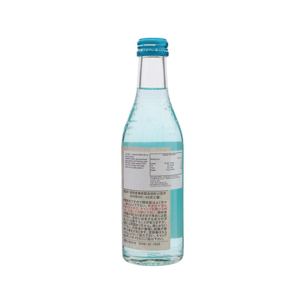 KIMURA DRINK Mt. Fuji soda pop bottle, 240 mL, blue cap, back label
