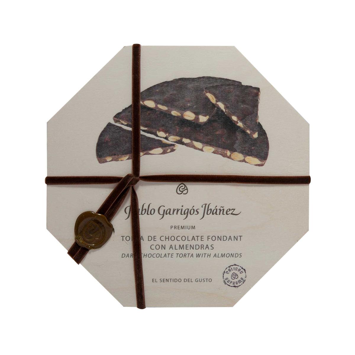 PABLO GARRIGOS IBANEZ dark chocolate torta with almonds, boxed with brown ribbon