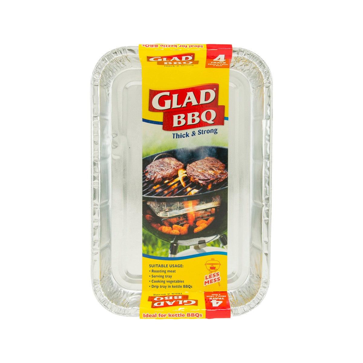 GLAD BBQ foil tray set, 4-pack; rectangular disposable aluminum tray