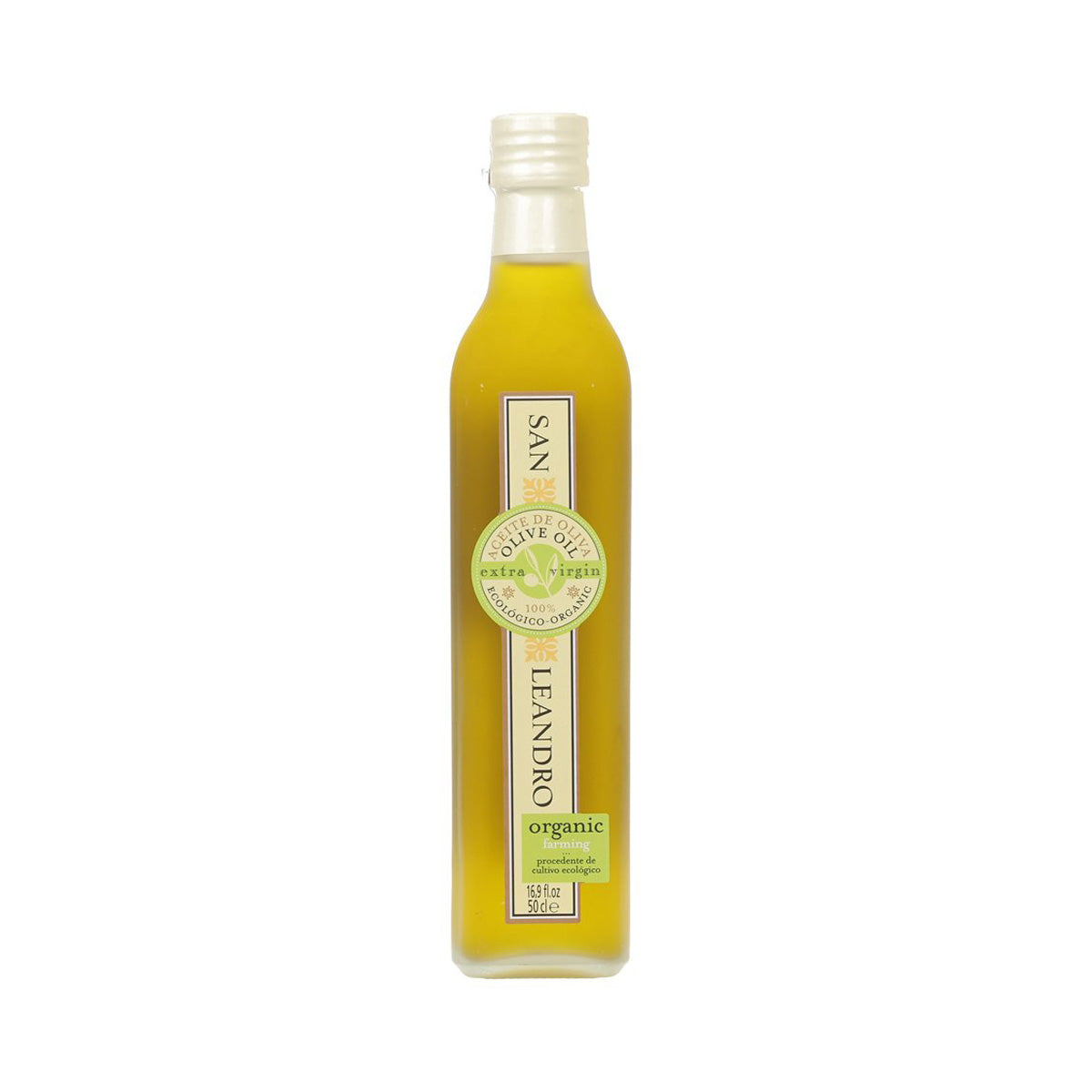 SAN LEANDRO organic extra virgin olive oil bottle, 500 mL, front label