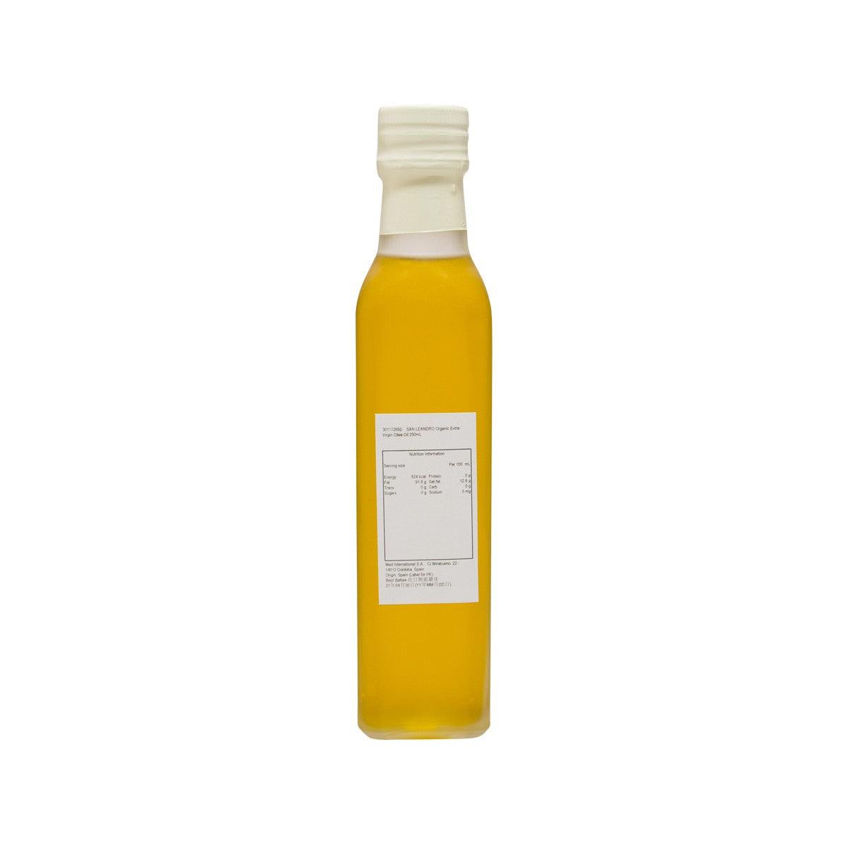 SAN LEANDRO organic extra virgin olive oil 250 mL bottle, plain back label