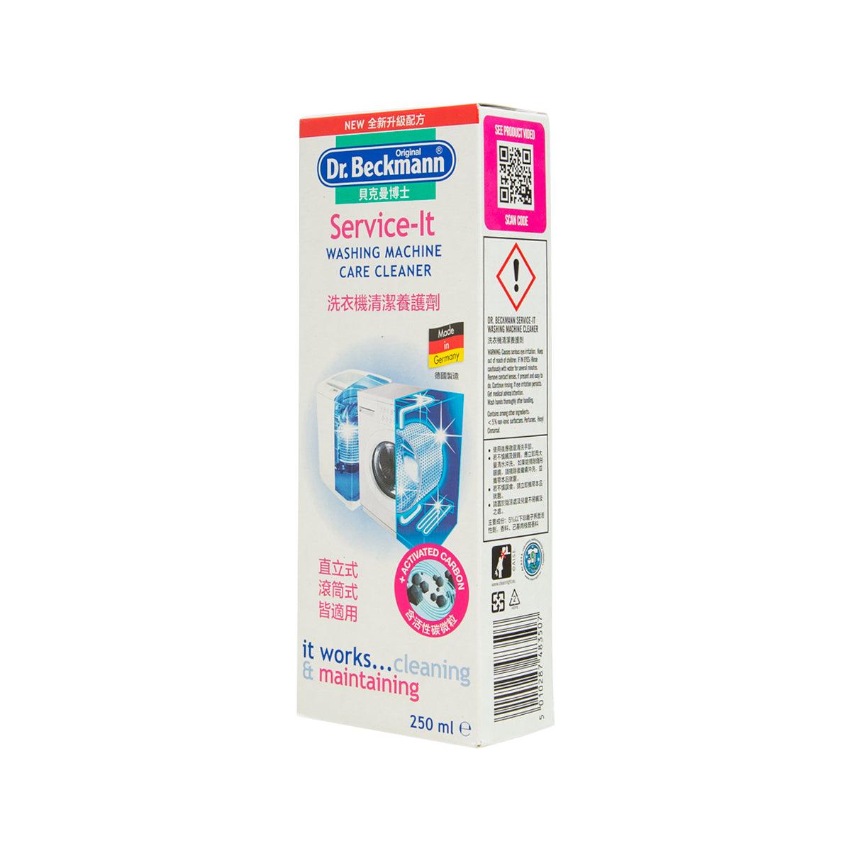 Dr. Beckmann Service-It washing machine care cleaner box side with warning icon
