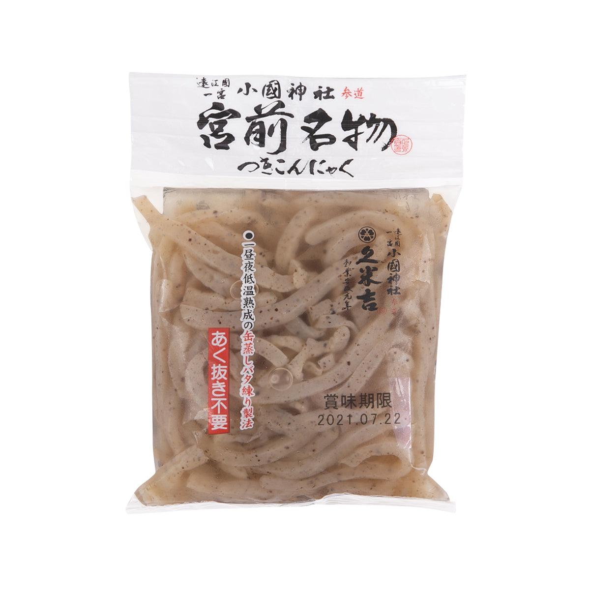 Konjac mini noodle pouch with beige noodle strands, sealed 100 g bag