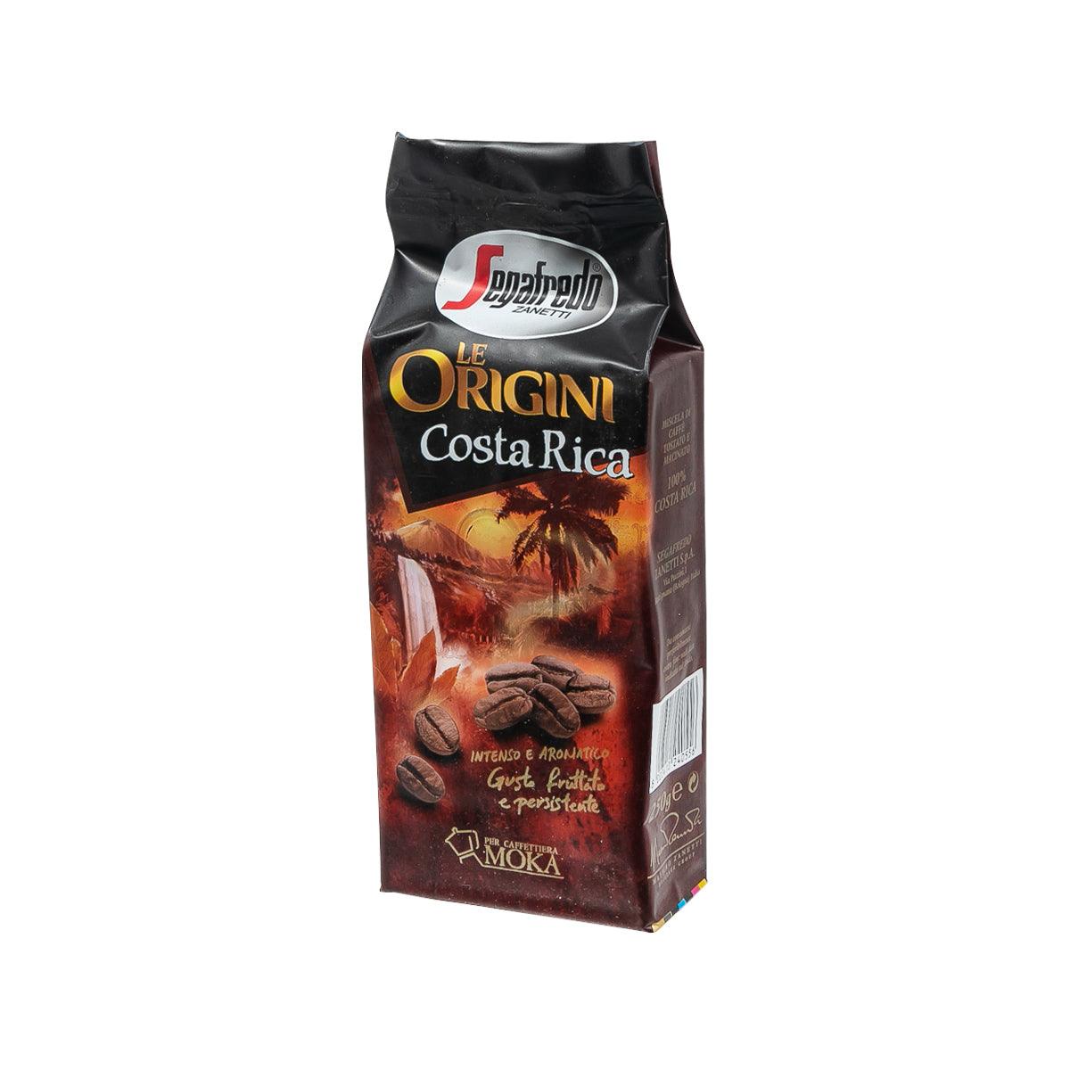 Segafredo coffee bag: Le Origin Costa Rica, 250g, angled front and side panel.
