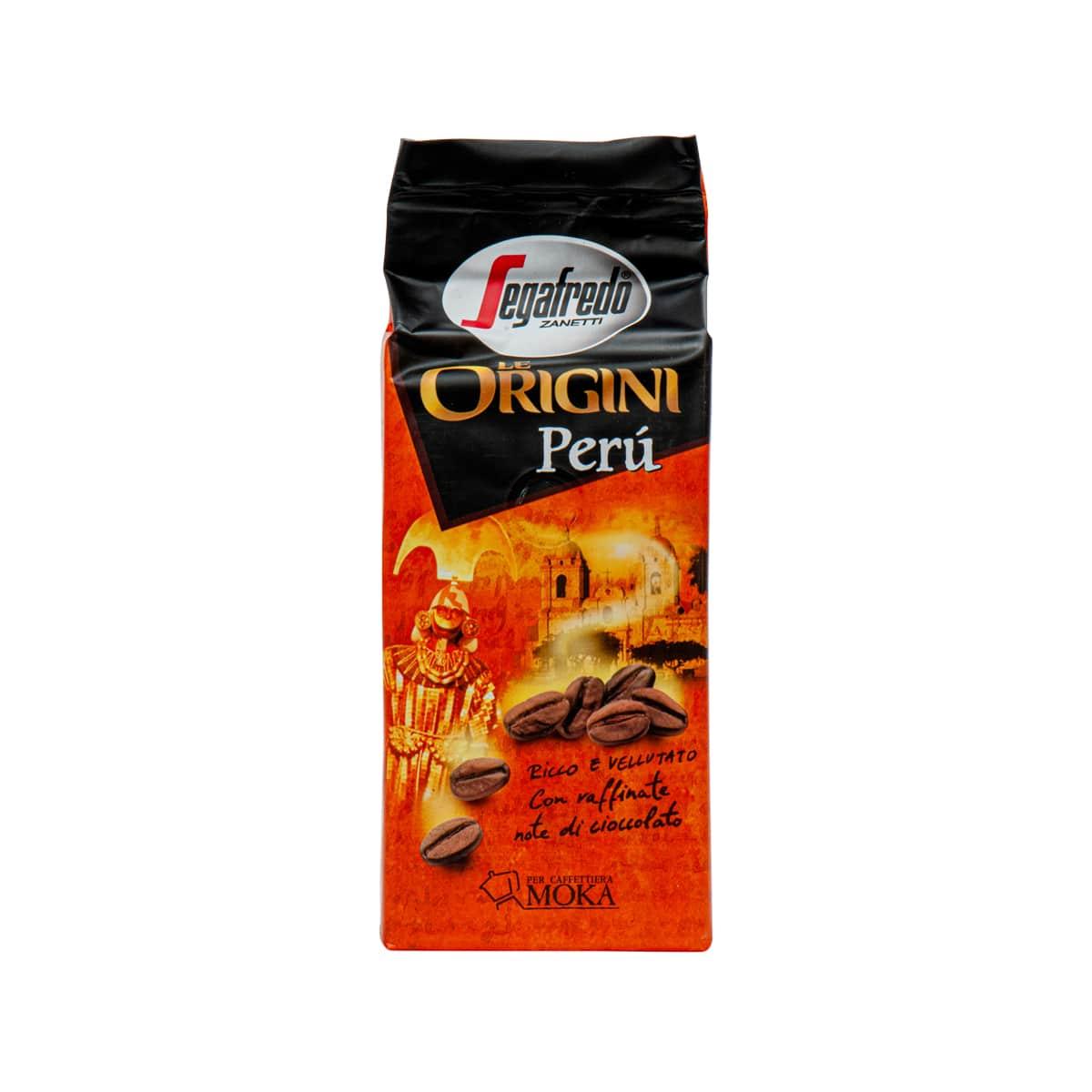 SEGAFREDO Origin Peru coffee bag, 250g, with black and orange label and coffee beans