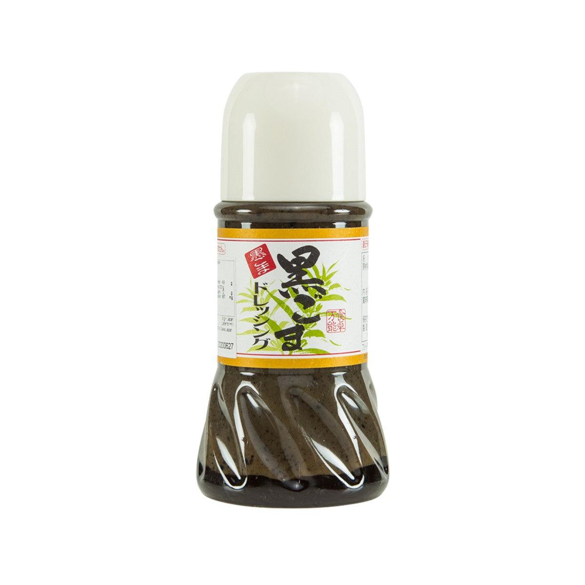 FUKI SHOKKEN black sesame dressing bottle, clear cap, dark brown liquid
