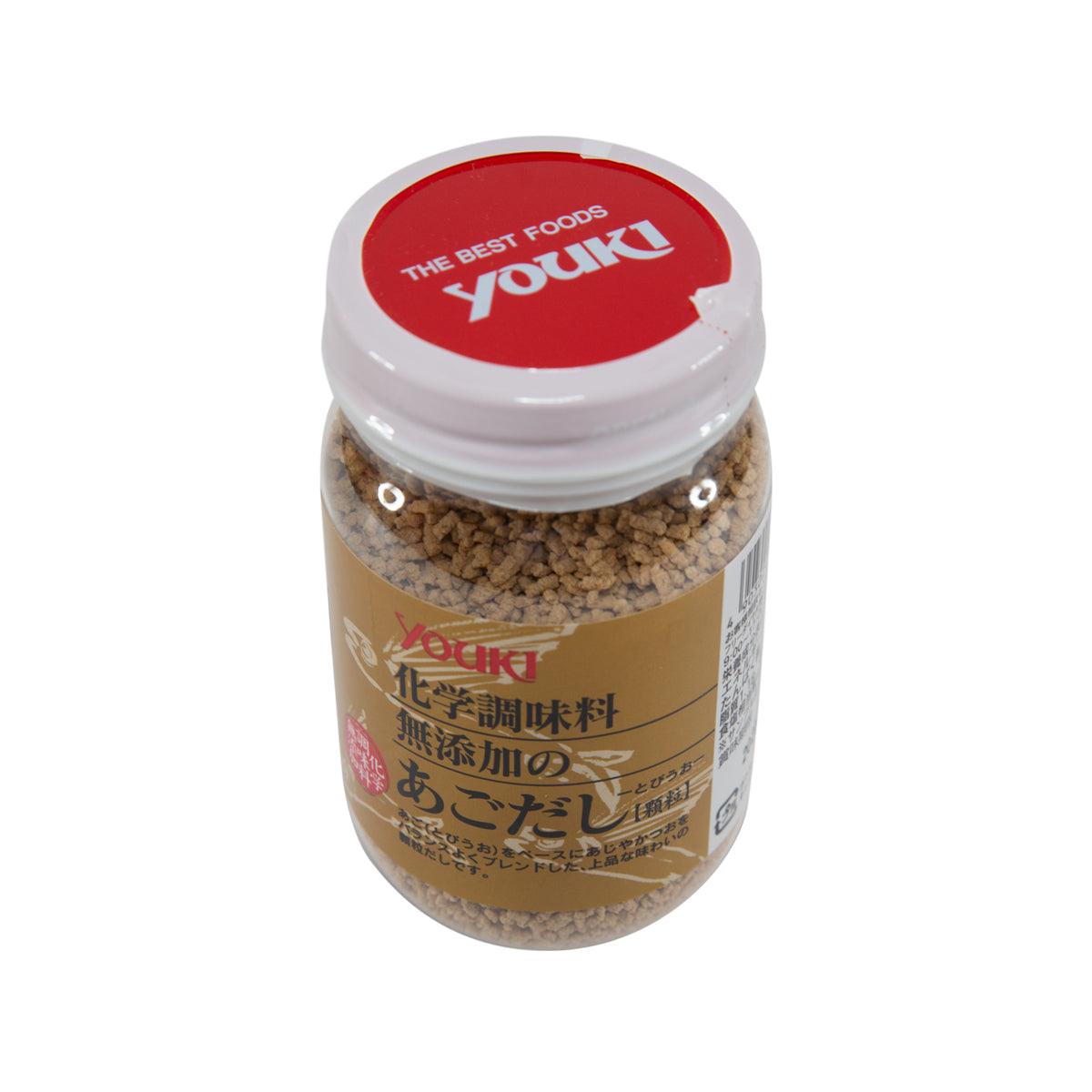 YOUKI flying fish soup stock granules jar, red logo on white cap