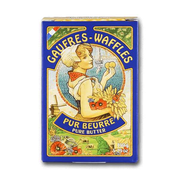 Butter waffles in 150g box, Gaufres-Waffles Pur Beurre packaging